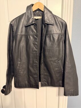 Vintage J. Crew Black Leather Button-Front Jacket